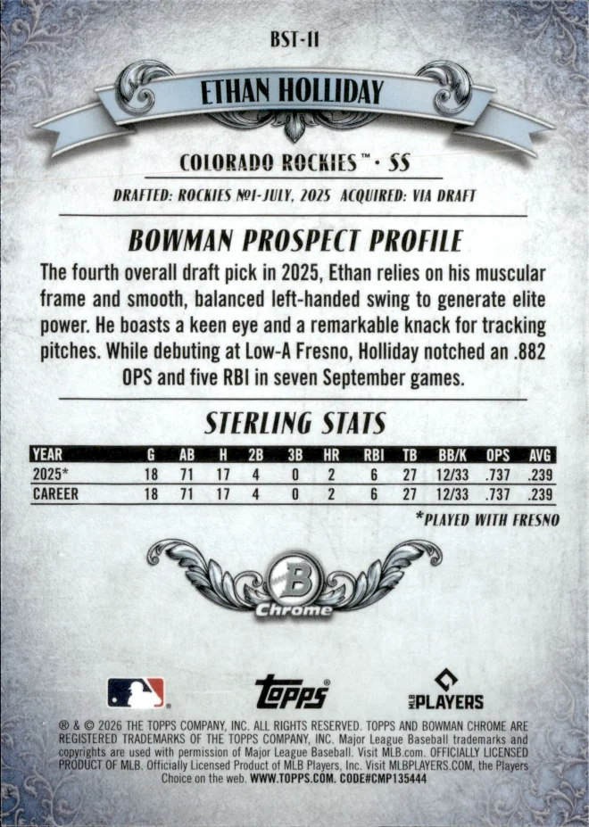 Ethan Holliday card back
