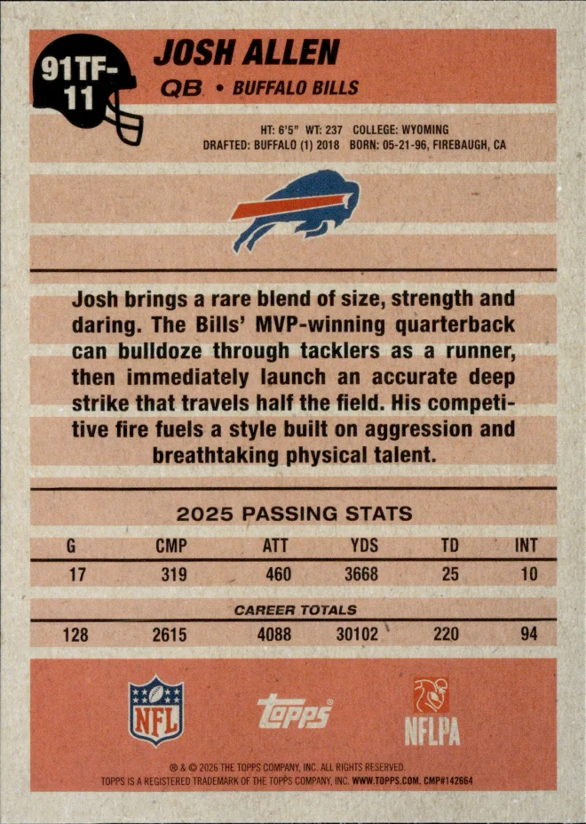 Josh Allen card back