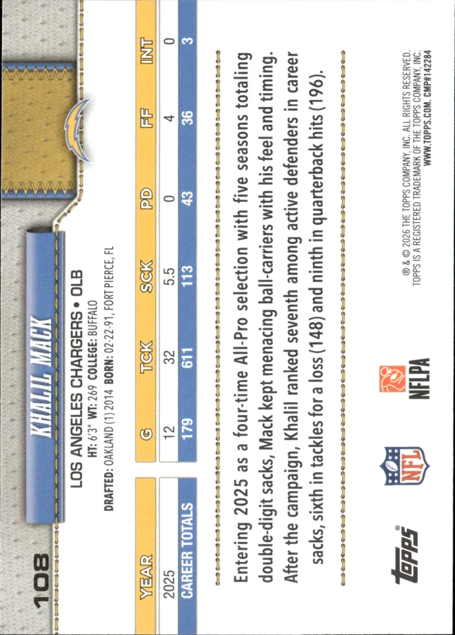 Khalil Mack card back