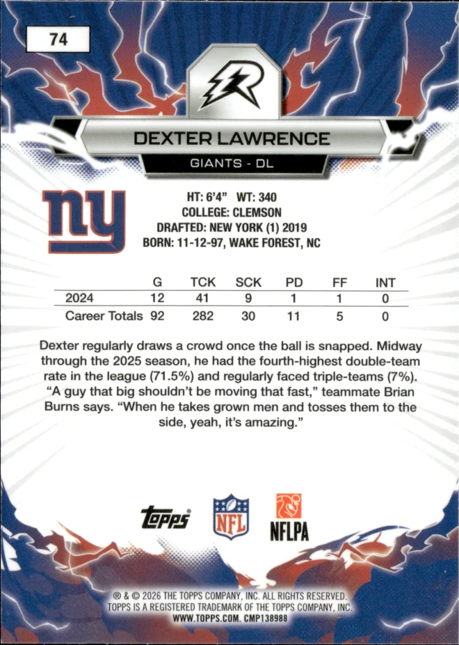 Dexter Lawrence card back