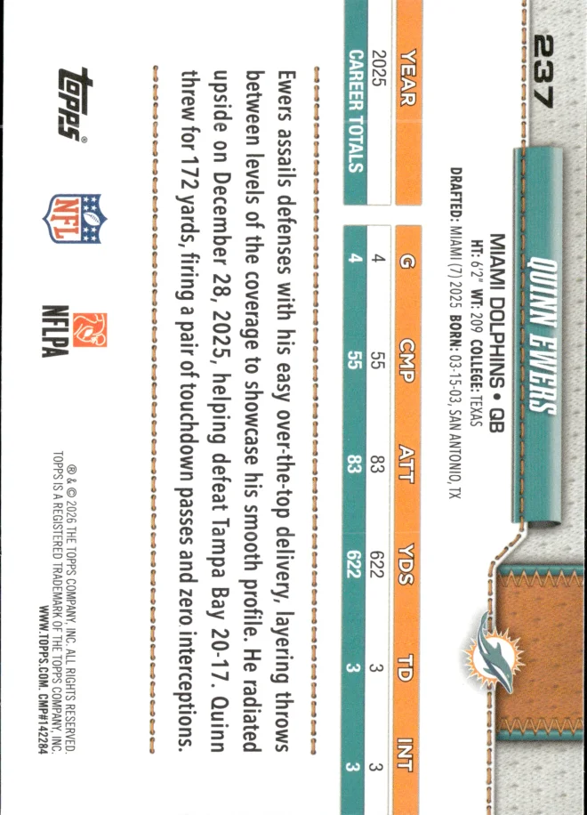 Quinn Ewers card back
