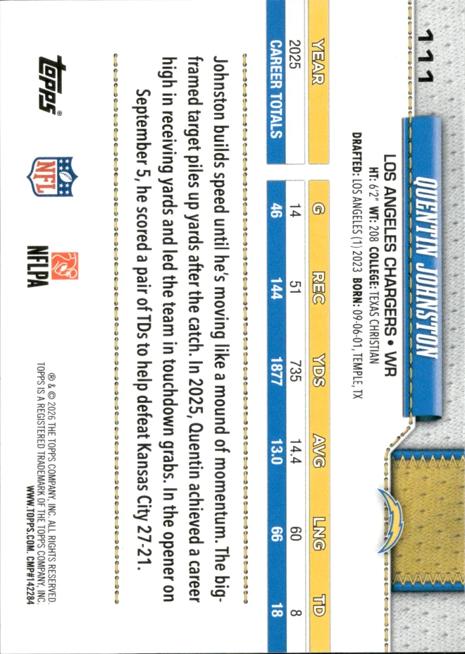 Quentin Johnston card back