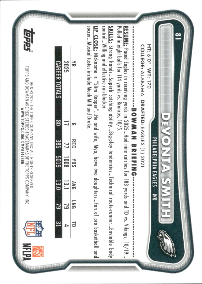 DeVonta Smith card back