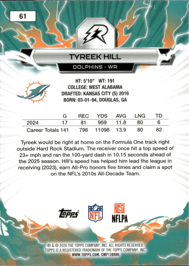 Tyreek Hill card back