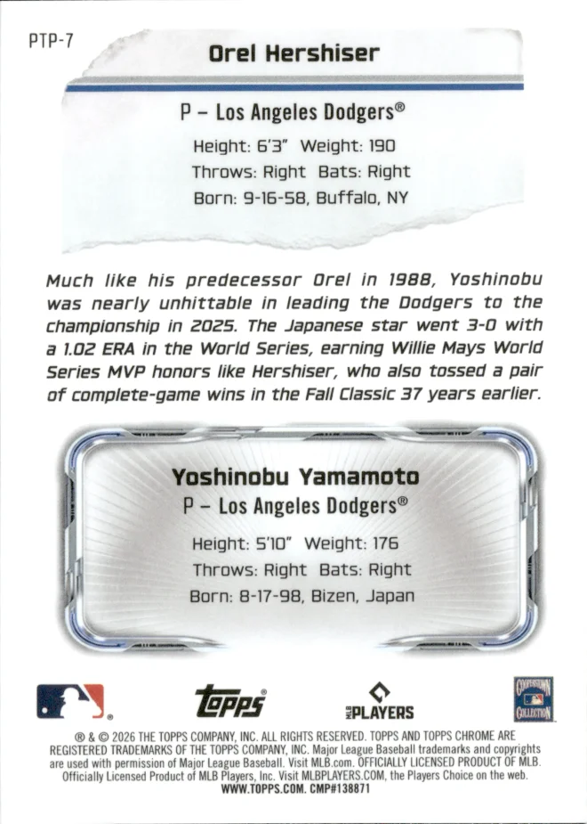 Orel Hershiser / Yoshinobu Yamamoto card back