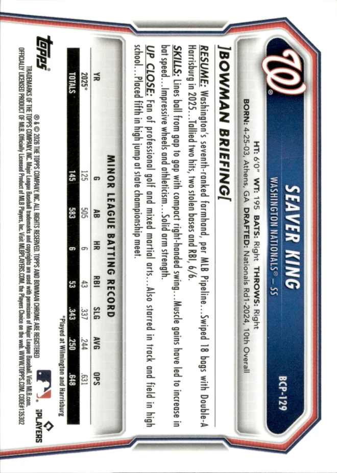 Seaver King card back