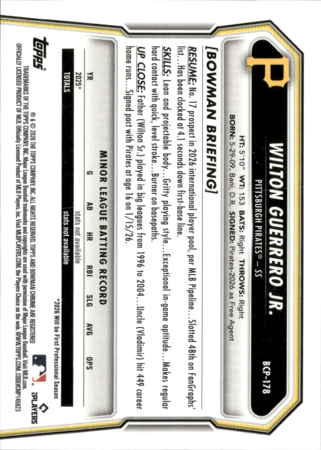 Wilton Guerrero Jr. card back