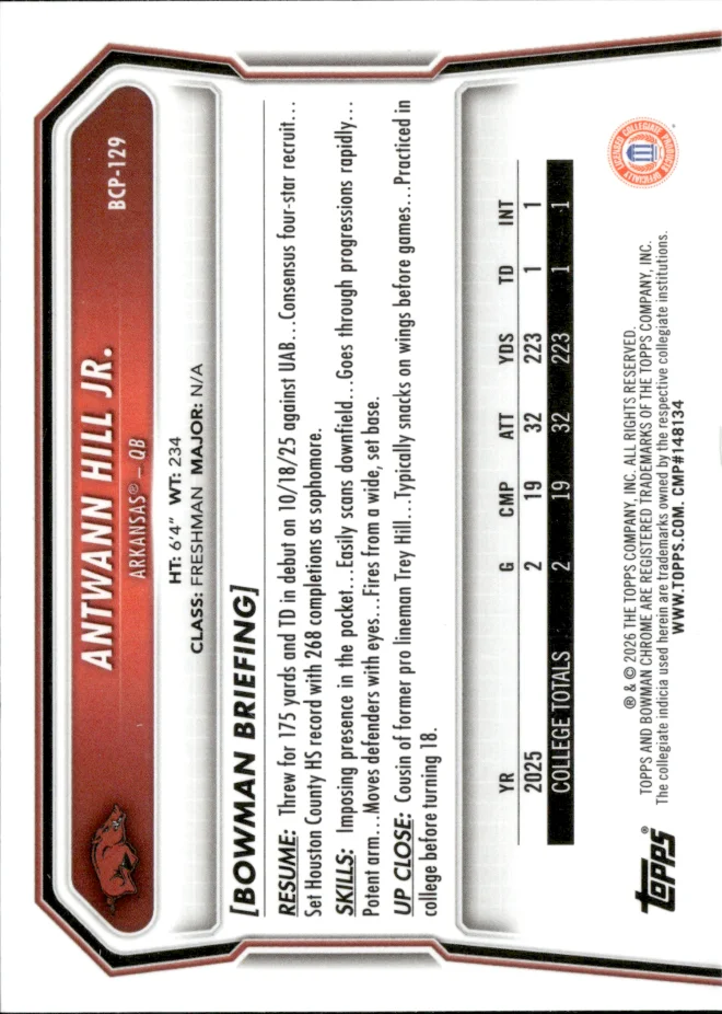 Antwann Hill Jr. card back
