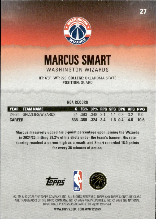 Marcus Smart card back