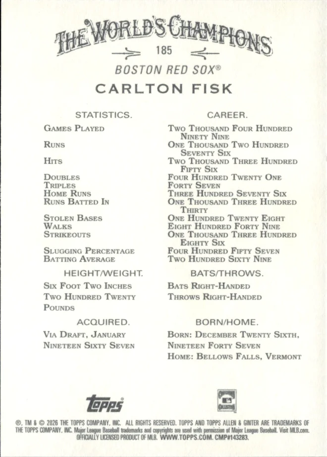 Carlton Fisk card back