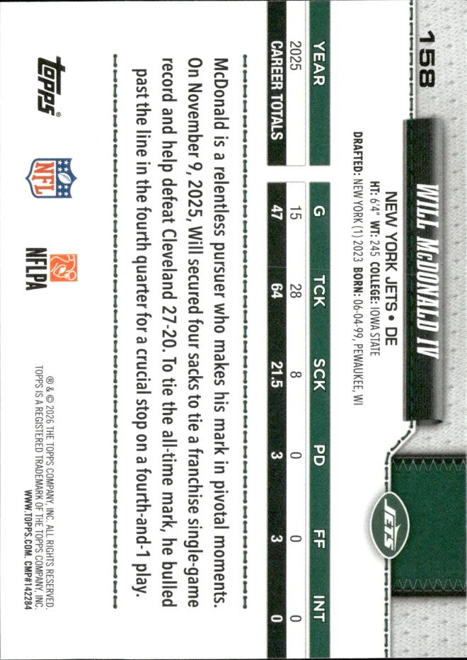 Will McDonald IV card back