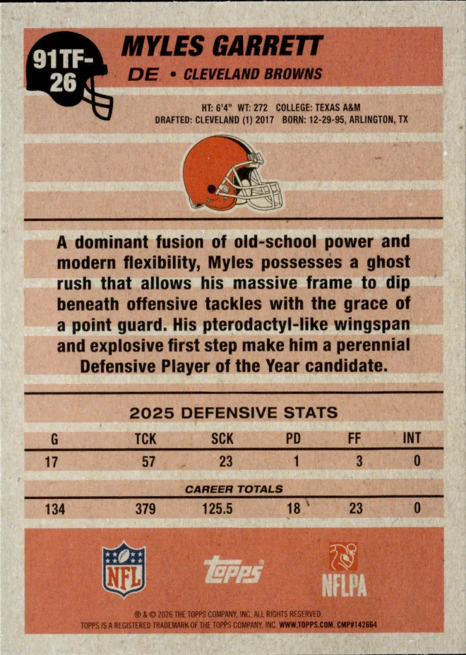 Myles Garrett card back