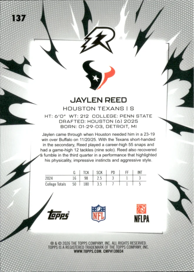 Jaylen Reed card back