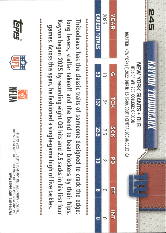 Kayvon Thibodeaux card back