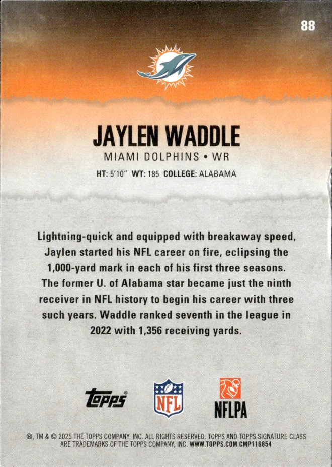 Jaylen Waddle card back