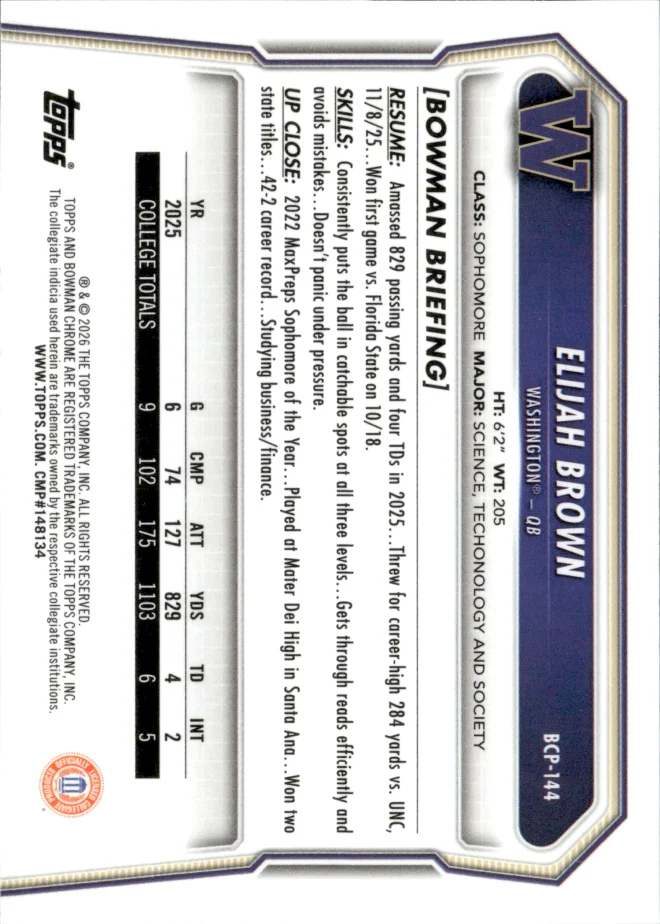 Elijah Brown card back