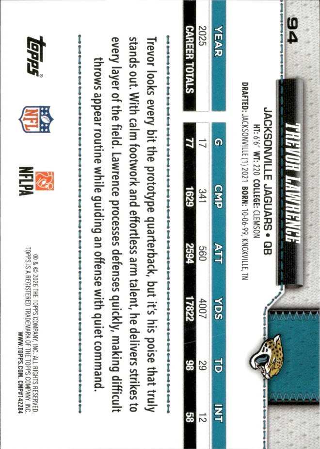 Trevor Lawrence card back