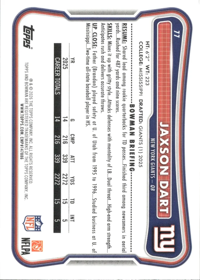 Jaxson Dart card back