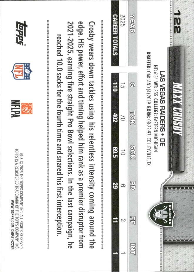 Maxx Crosby card back