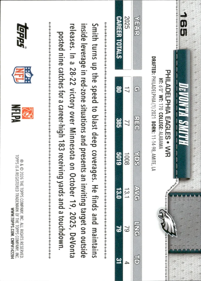DeVonta Smith card back