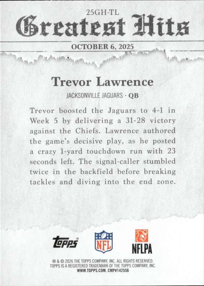 Trevor Lawrence card back
