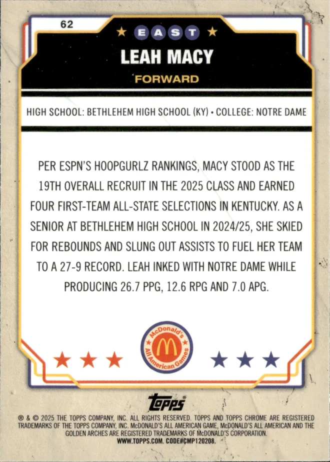 Leah Macy card back