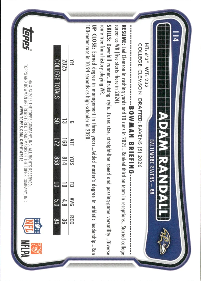 Adam Randall card back