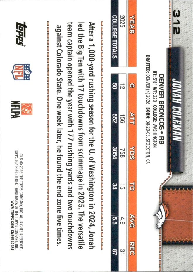 Jonah Coleman card back