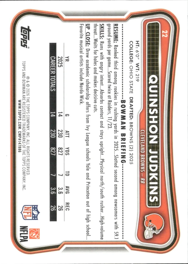 Quinshon Judkins card back