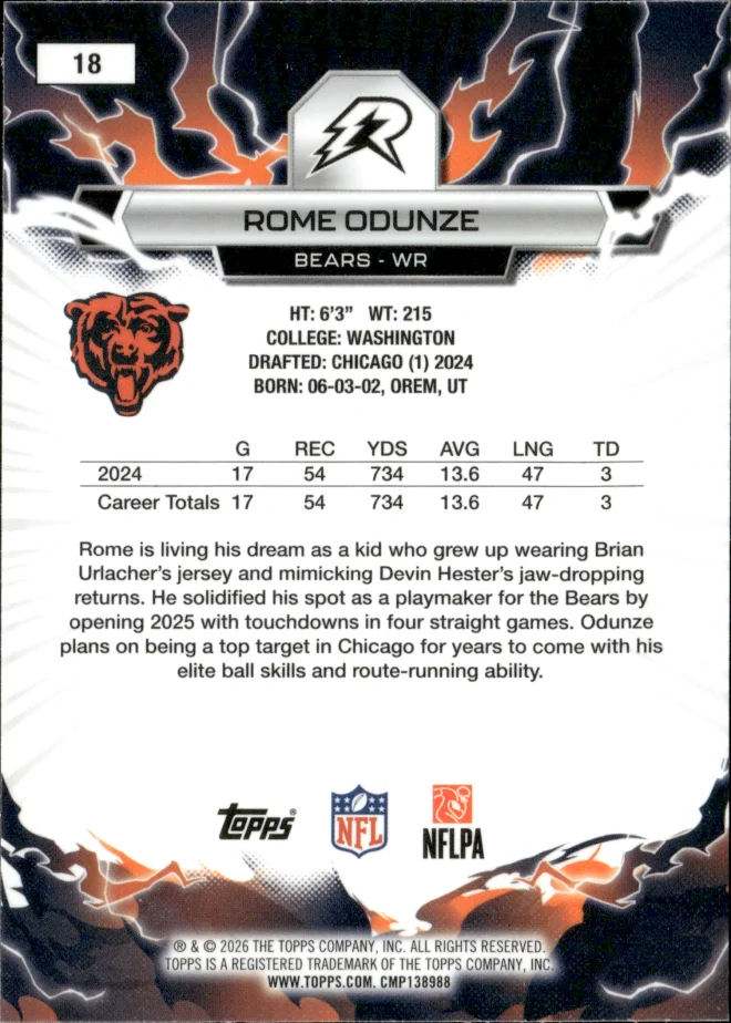 Rome Odunze card back