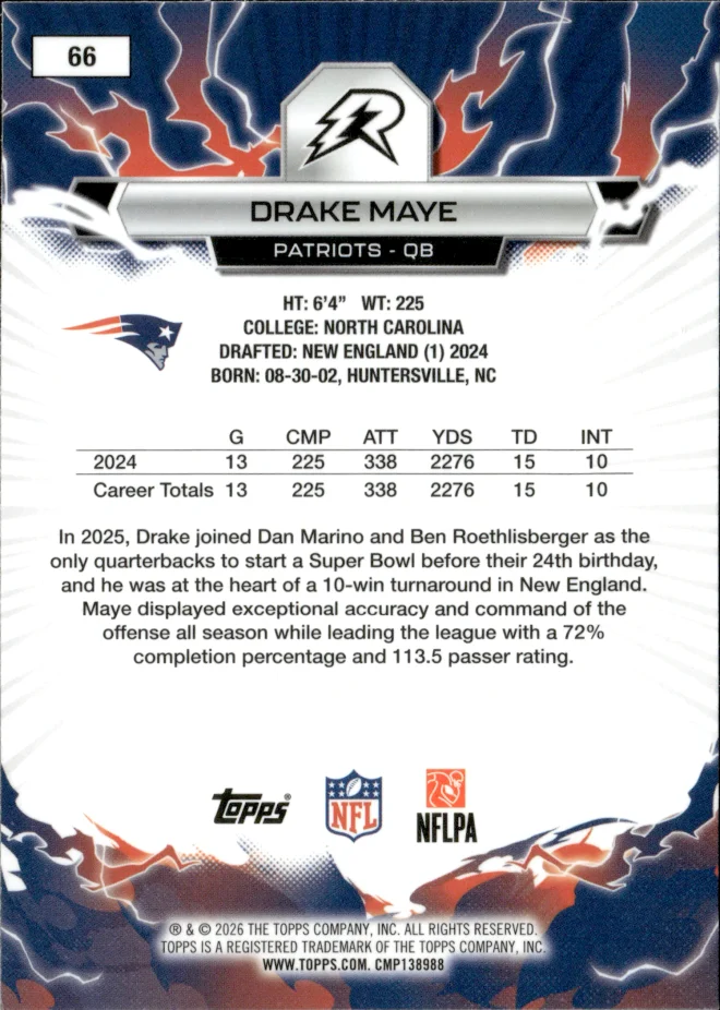Drake Maye card back
