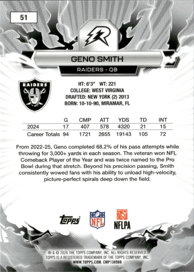 Geno Smith card back