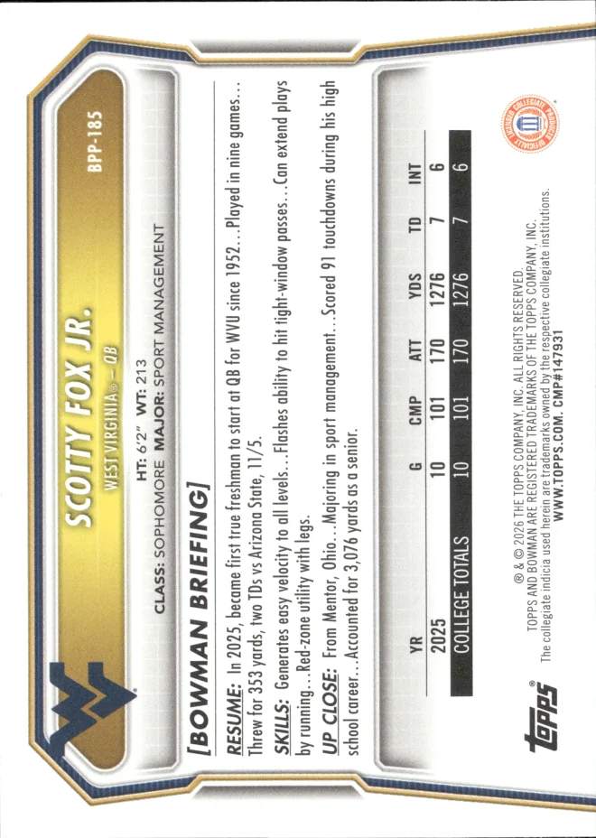 Scotty Fox Jr. card back