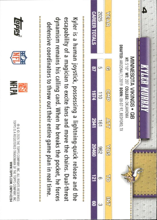 Kyler Murray card back