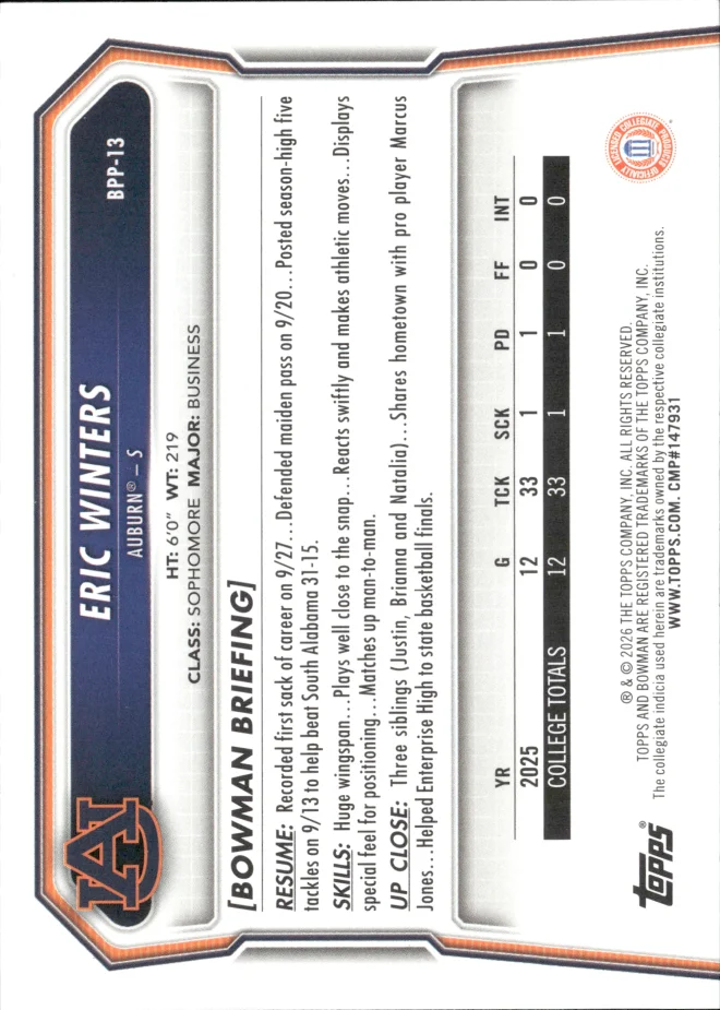 Eric Winters card back