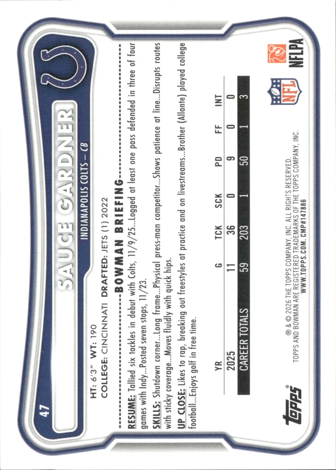 Sauce Gardner card back