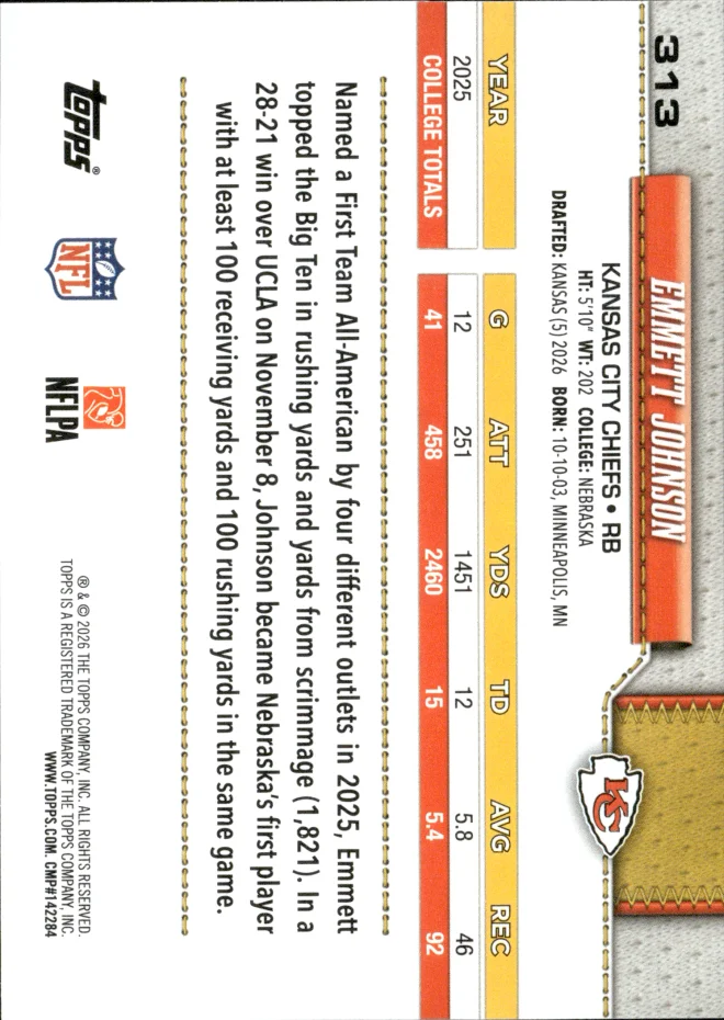 Emmett Johnson card back