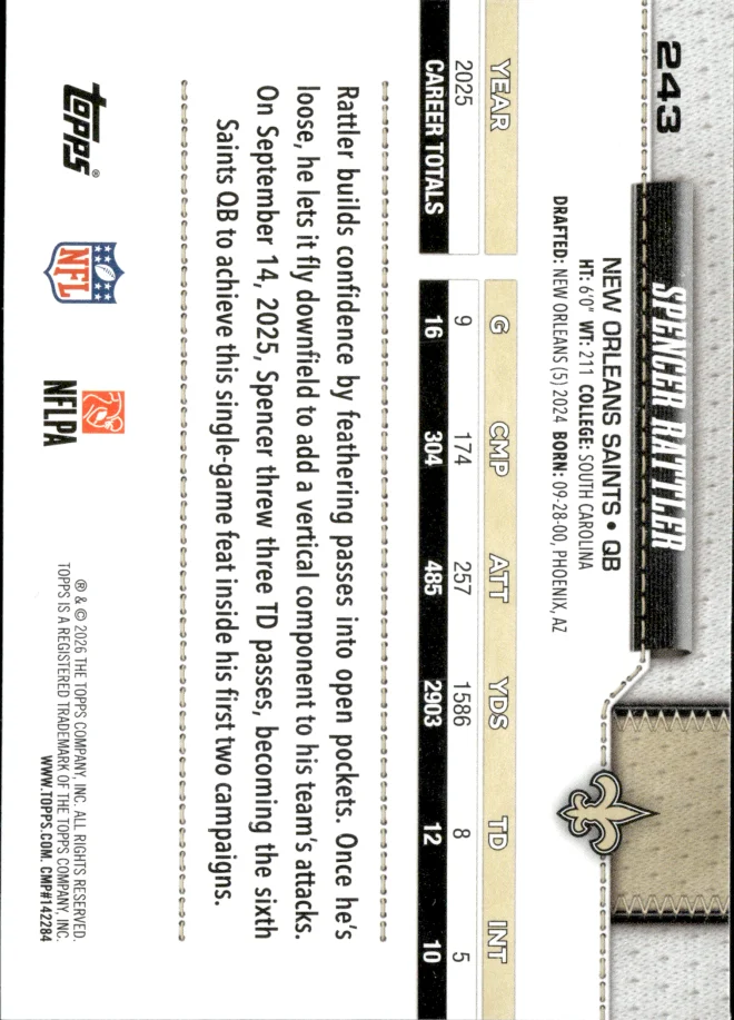 Spencer Rattler card back