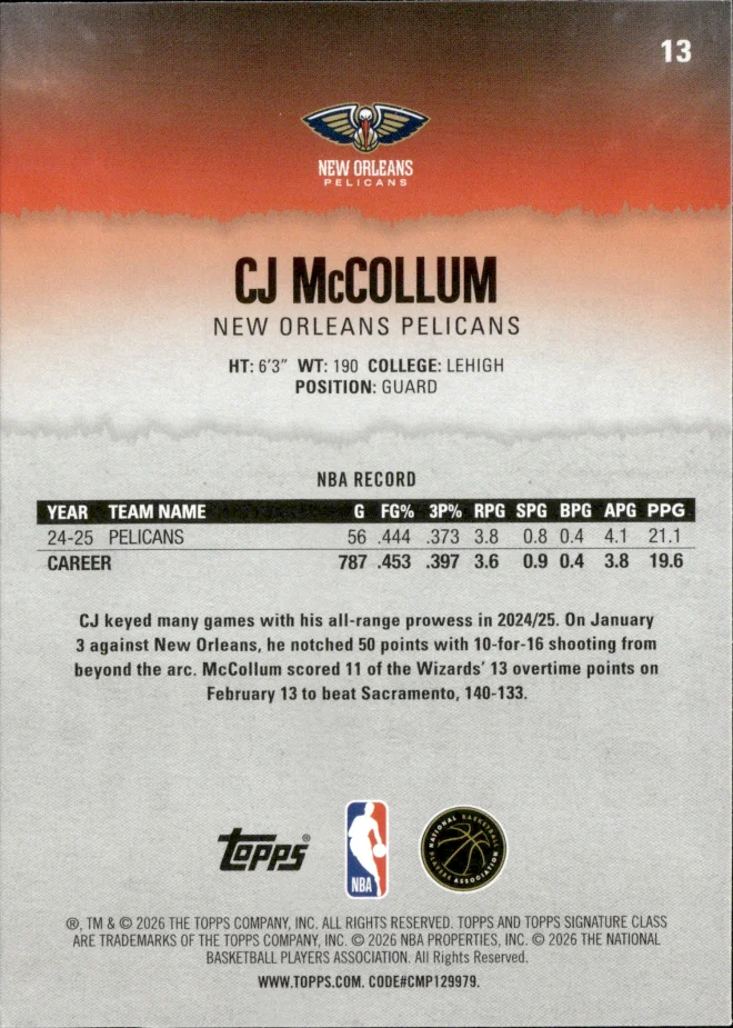 CJ McCollum card back