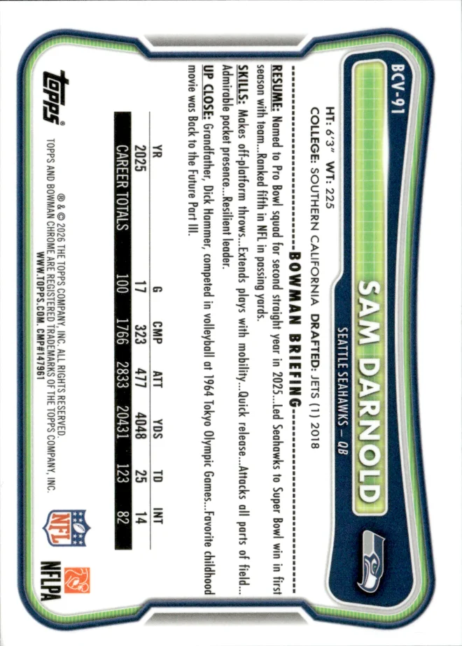 Sam Darnold card back