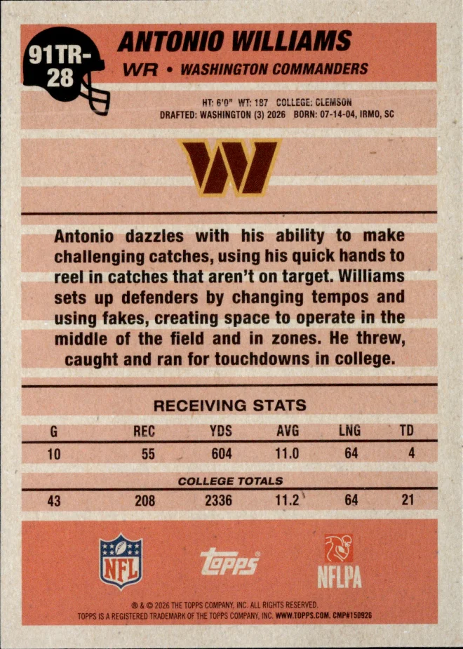 Antonio Williams card back