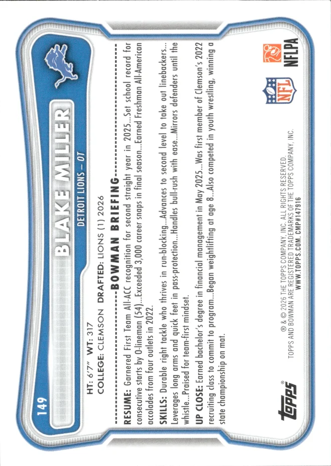 Blake Miller card back