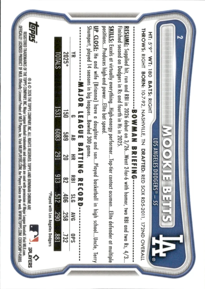 Mookie Betts card back