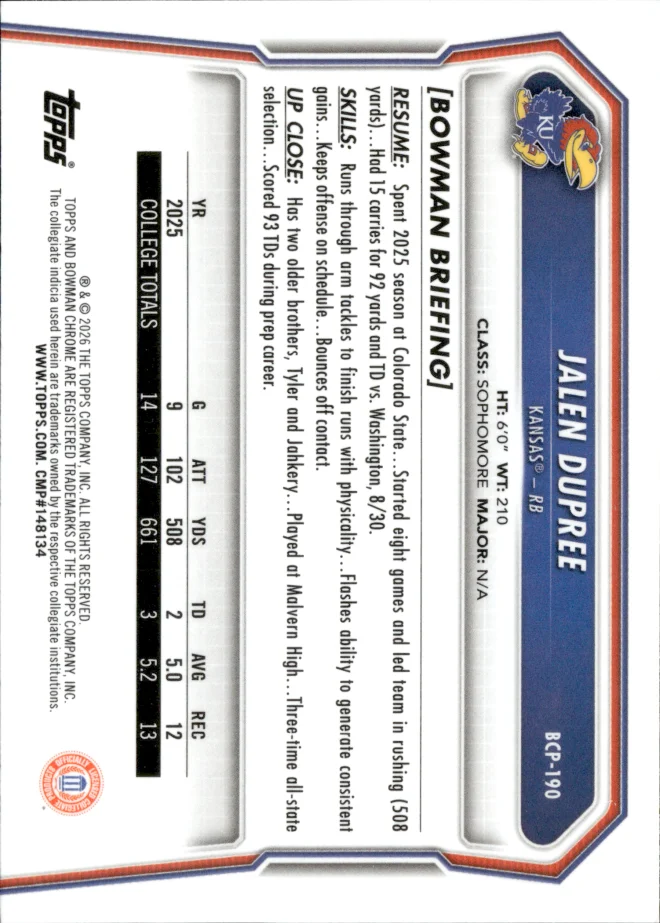 Jalen Dupree card back
