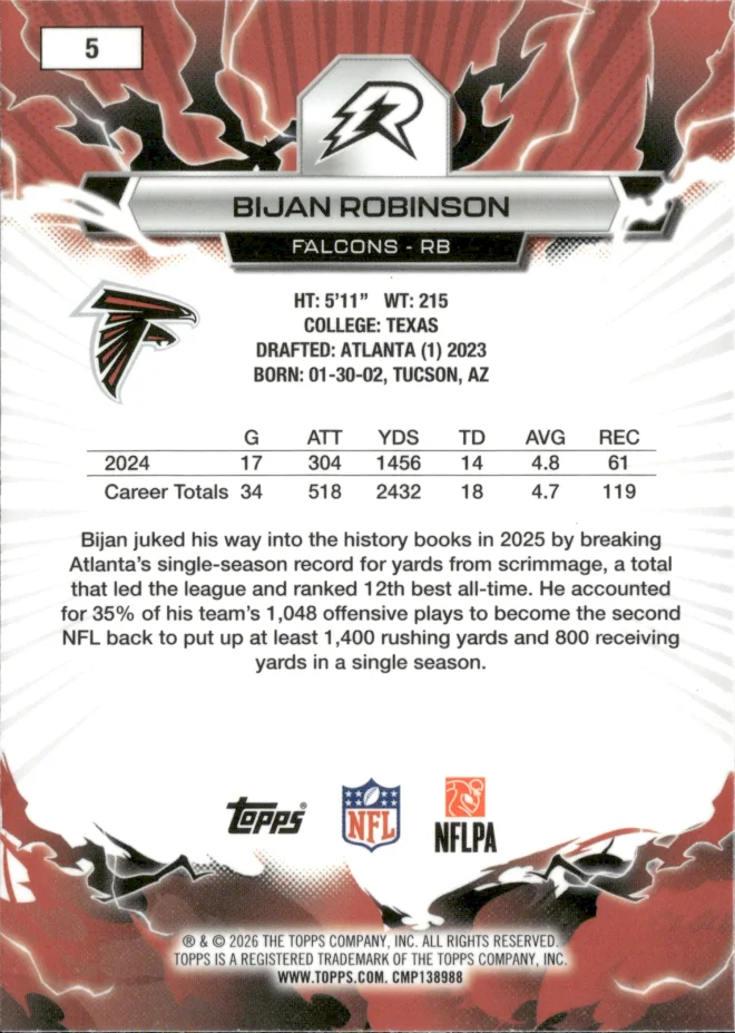 Bijan Robinson card back