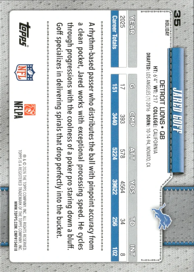 Jared Goff card back