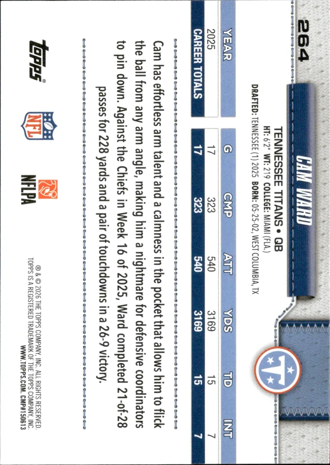 Cam Ward card back
