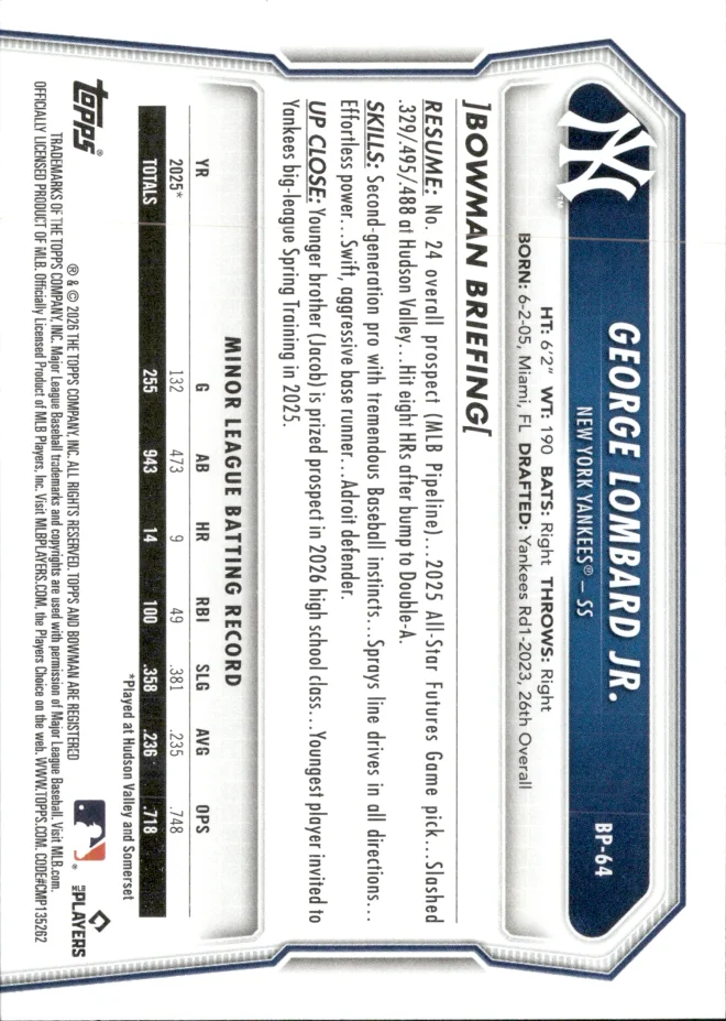 George Lombard Jr. card back