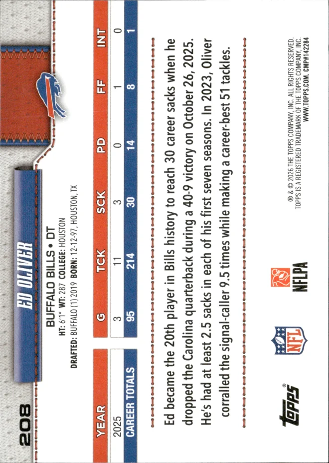 Ed Oliver card back