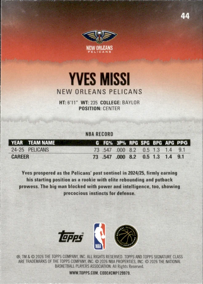 Yves Missi card back